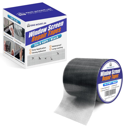 KING MOUNTAIN Grey Window Screen Repair Tape,3inX20FT Heavy Duty Screen Repair Kit for Window Screen and Screen Door Tears Holes,Strong Adhesive & Waterproof Window Screen Patch