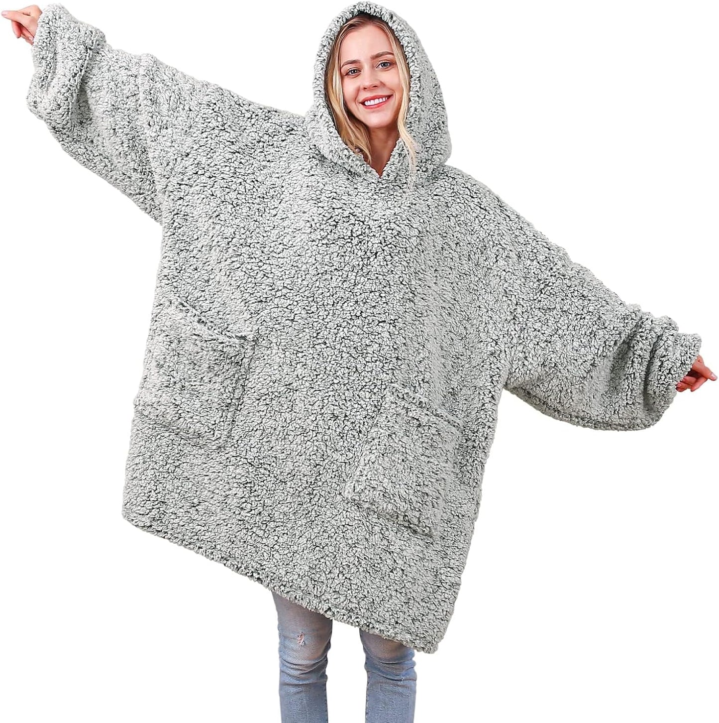 yescool Wearable Blanket Hoodie, Flannel Sherpa Fleece Blanket Sweatshirt for Adults Women Men,One Size Fits All - Colors A