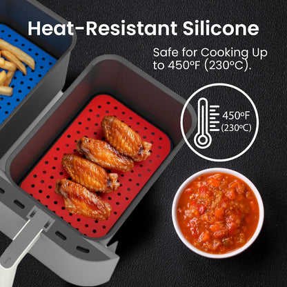 Lotteli Kitchen Reusable Air Fryer Liners, Rectangle, 4 Pack | Air Fryer Accessorie - 5.25 x 8in Silicone Liners for Dual Baskets - Non-Stick, No More Scrubbing