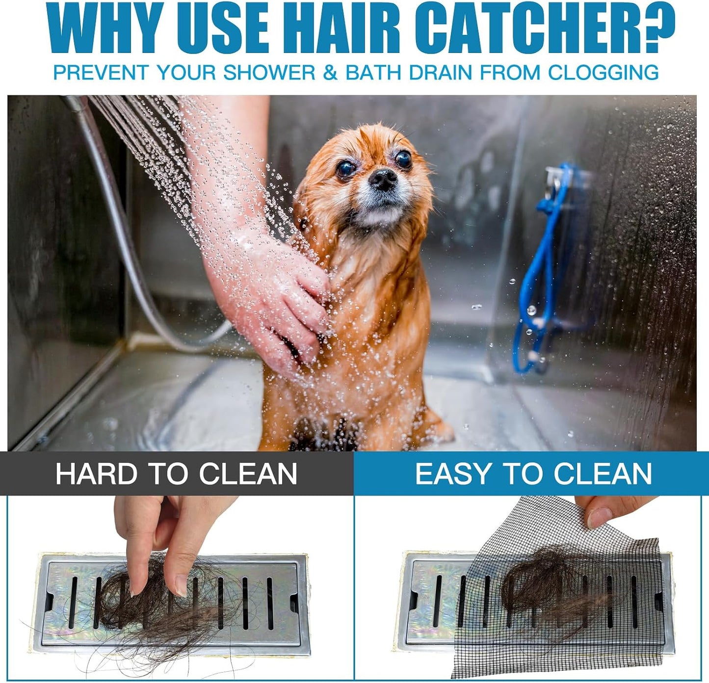 1 Pack Linear Shower Drain Hair Catcher Mesh Stickers Cutable | 4x33ft Disposable Adhesive Mesh Cover for Bathroom Kitchen Bathtub Floor Drains, DIY Install, Includes 2 Removal Tools