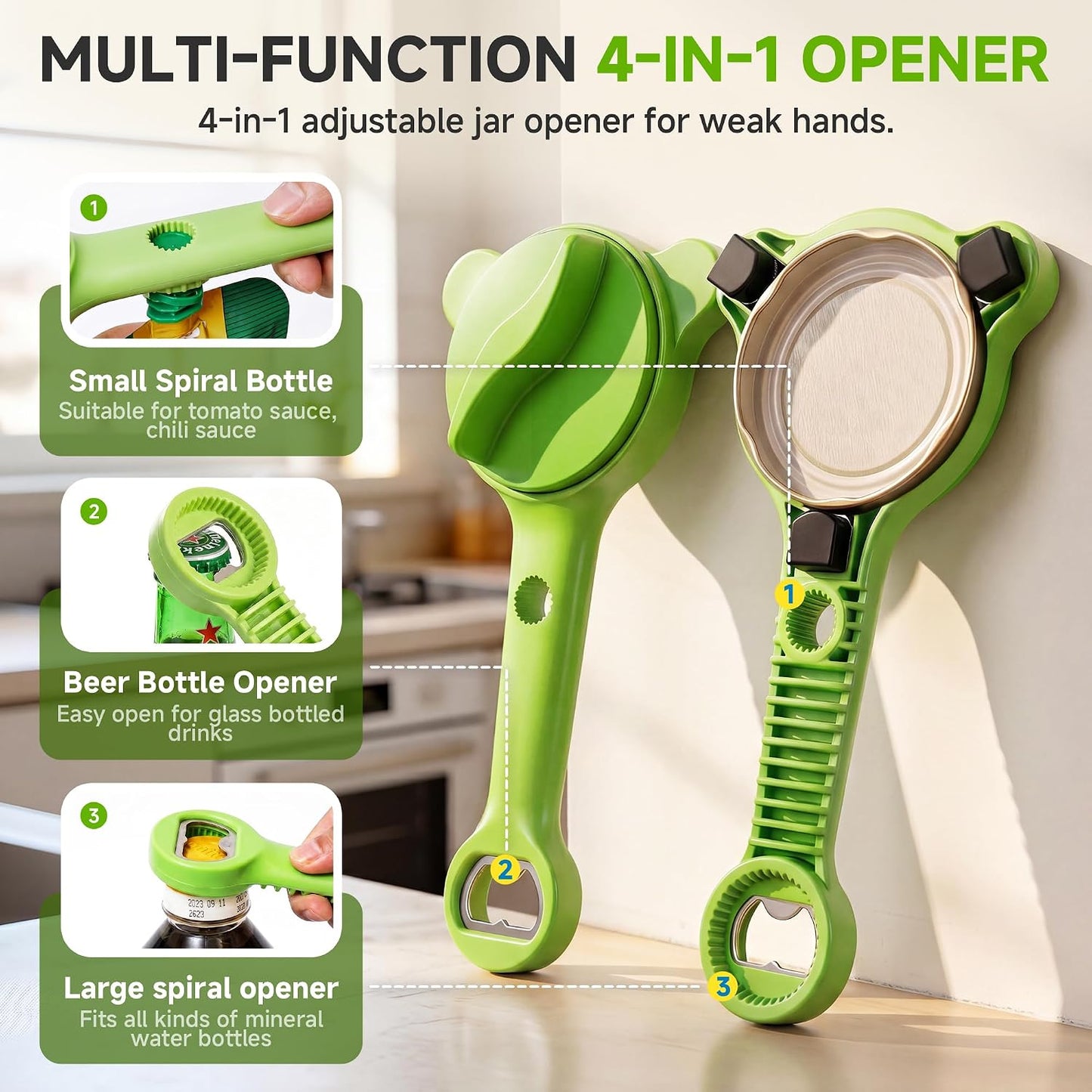 2026 Upgraded 4-in-1 Jar Opener - Adjustable Stainless Steel Lid Remover for Seniors & Arthritis Sufferers, Fits Kitchen Jars, Bottles & Cans Blue