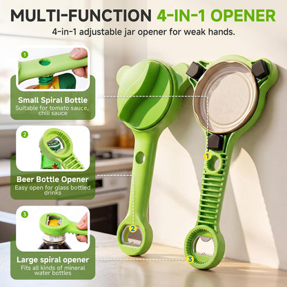 2026 Upgraded 4-in-1 Jar Opener - Adjustable Stainless Steel Lid Remover for Seniors & Arthritis Sufferers, Fits Kitchen Jars, Bottles & Cans Blue