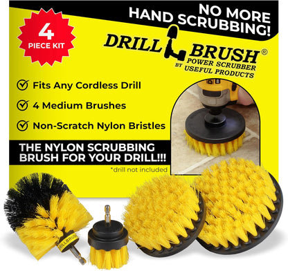 Drillbrush Electric Nylon Drill Brush Attachment Set for Bathroom Cleaning | Power Scrubber Brush Kit for Bathtub, Shower & Tile - Grout Cleaner Kit - All-Purpose Household Cleaning Brushes for Drill