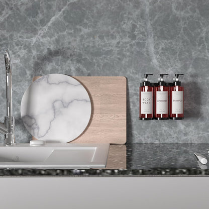 Plastic Shampoo Dispenser Body Wash Dispenser Wall Mount for Home | Shampoo and Conditioner Dispenser No-Drill 3 Chamber Wall Mounted Shower Soap Dispenser Refillable Pump Bottle for Bath Hotel