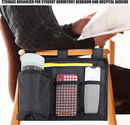 Hanging Bedside Caddy, Bedside Organizer Bunk(Black 4 Pockets) | Bed Storage Bag Hanging Pocket for Camp Dorms & Hospital Bed Rails More