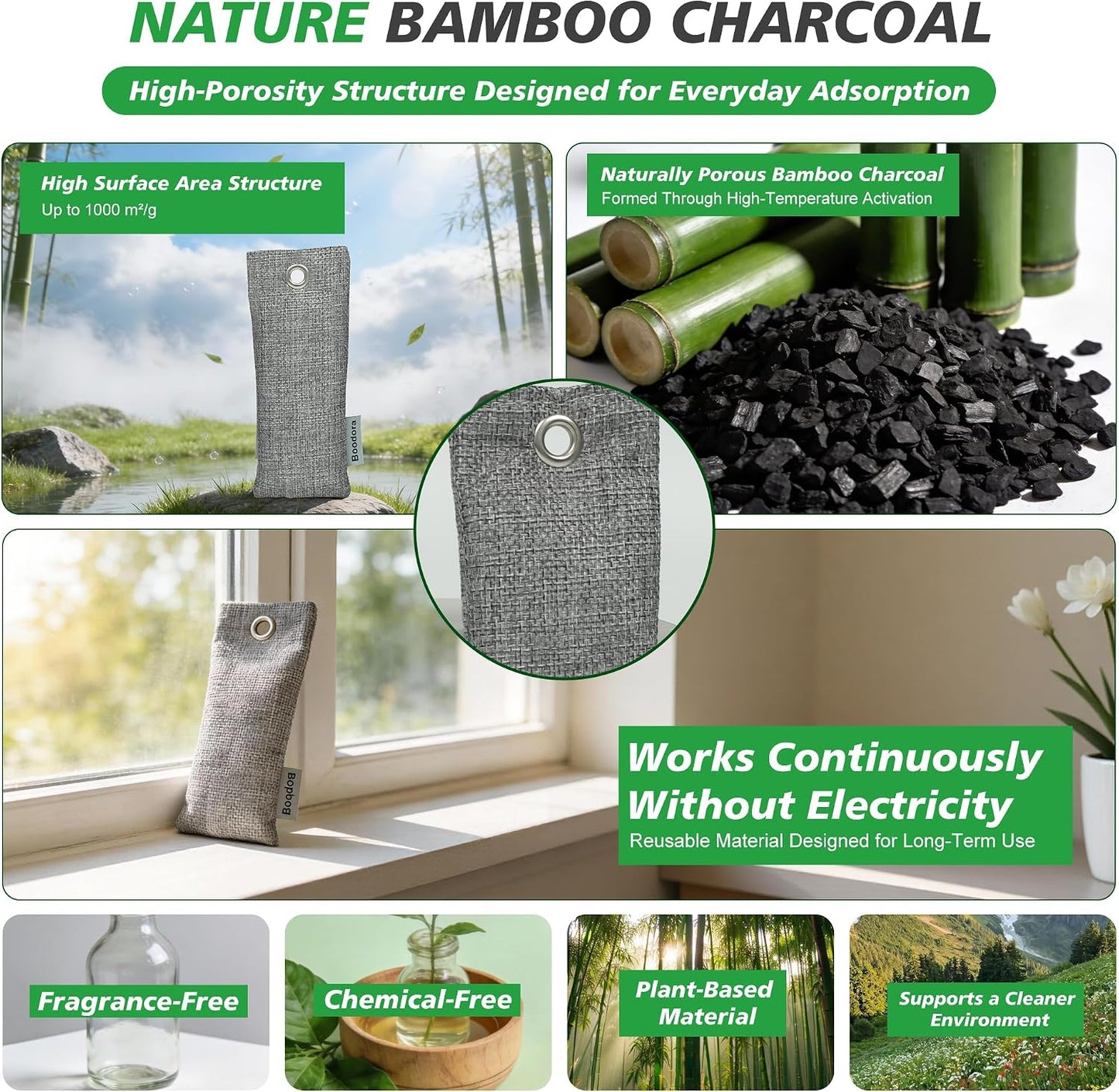 Activated Charcoal Bags Air Purifying 15 Pack, Bamboo Charcoal Odor Absorber for Home Closet Car Shoes, 70g Gray, Natural Odor Neutralizer, Moisture Absorber, Reusable up to 2 Years, 6 Hooks