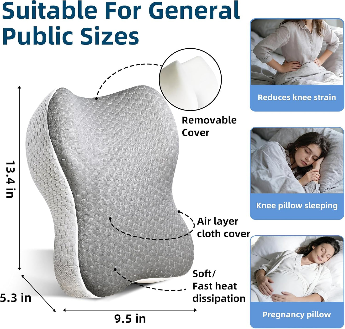 Knee Pillow for Side Sleepers, Memory Foam Bolster Between Legs, Comfortable Sleep Positioning & Side Leg Support, Elevation Pillow for Adults, Back Hips Knees Support, Wider Contact