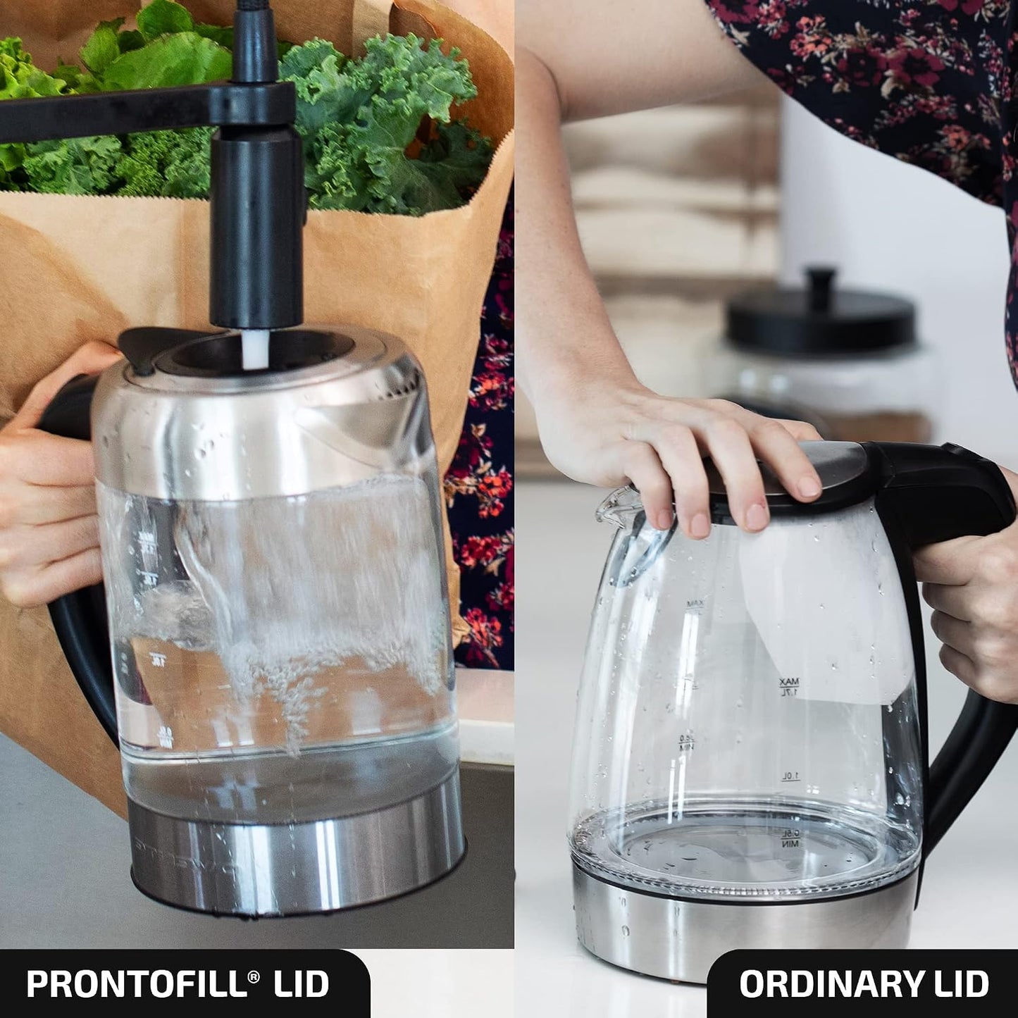 OVENTE 1.7L Double Wall Glass Electric Kettle Water Boiler, Silver KG912S | 1500W Fast Boiling, Easy Fill Lid, Borosilicate Glass, Cool-Touch Design, Blue LED, Auto Shut-Off, Boil-Dry Protection