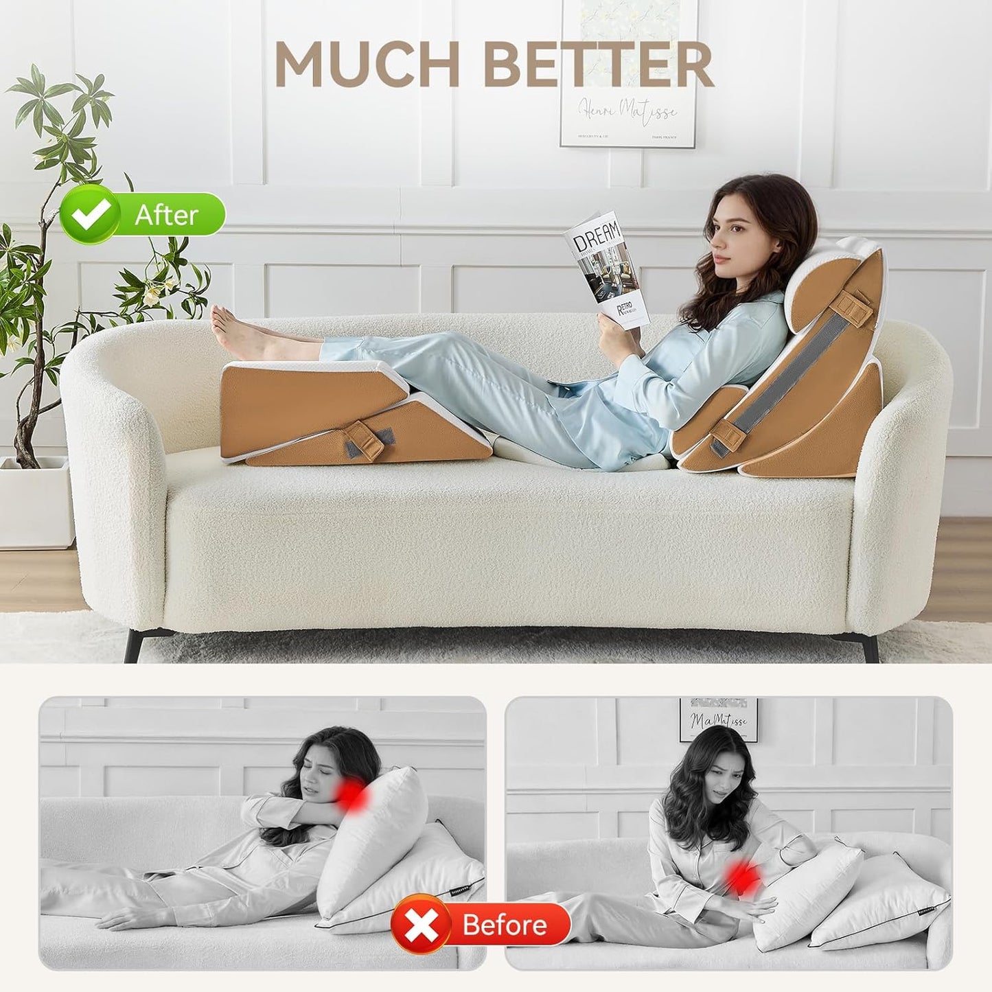 Yojoker Leg Elevation Pillows for Swelling, Memory Foam Wedge Pillow for Legs Blood Circulation, Leg Elevation Pillows for After Surgery, Knee Wedge Pillow for Sleeping Back Hip Ankles Relief