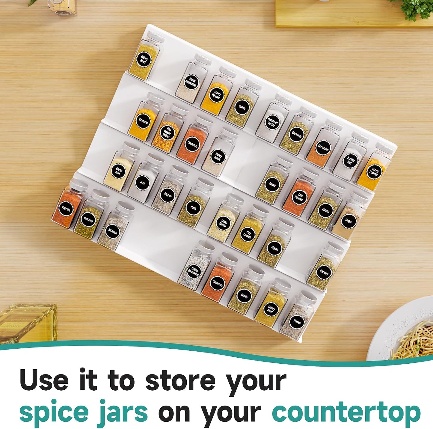 MIUKAA Clear Acrylic Spice Drawer Organizer, 4 Tier Seasoning Jars Drawers Insert, Kitchen Spice Rack Tray for Drawer/Countertop (Jars not included)