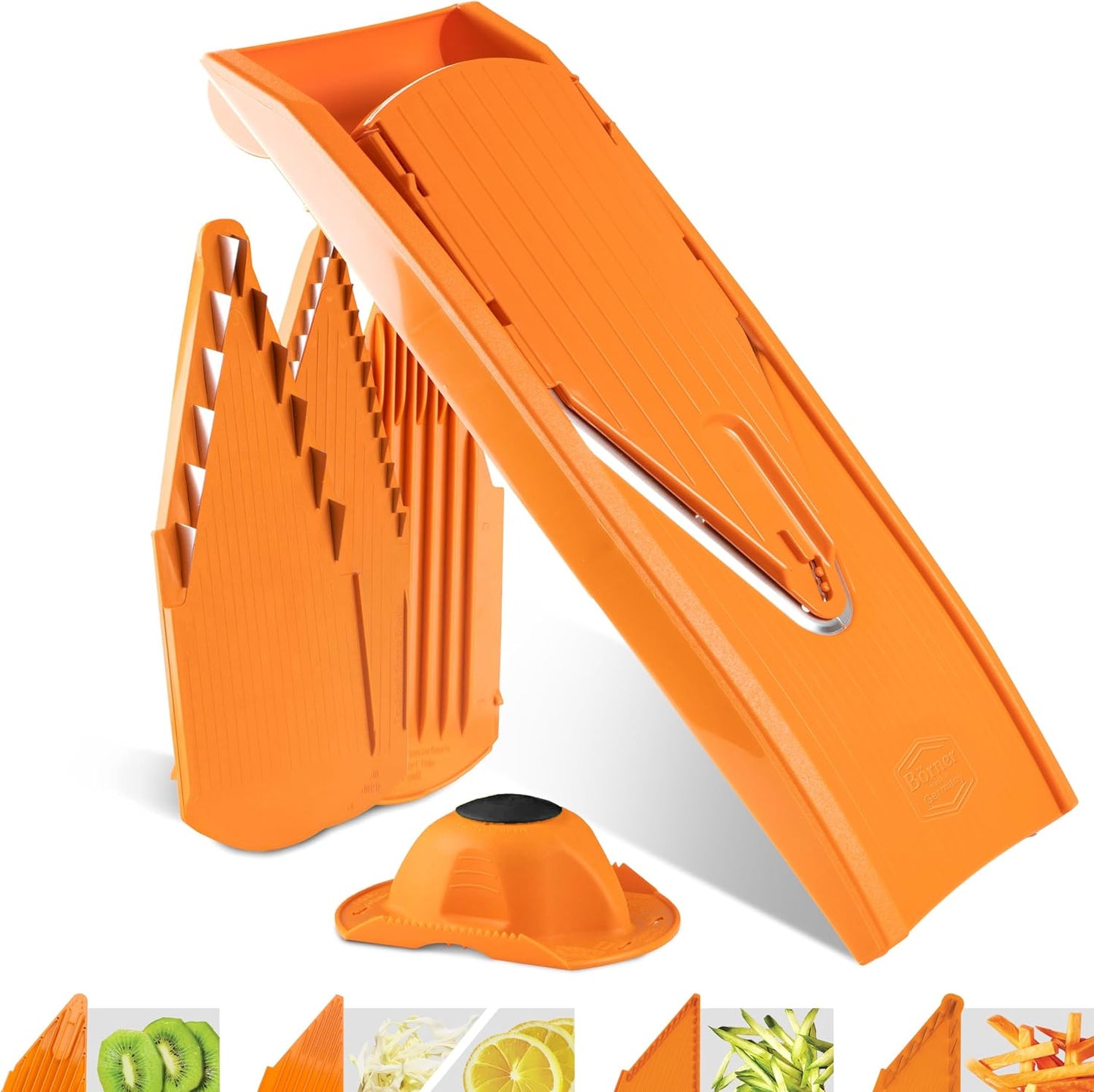 Börner by Reston Lloyd Mandoline Slicer V1 (Starter Set) • V-Slicer with 5 Thickness Settings & Food Holder • Adjustable Kitchen Slicer for Vegetables & Fruits • Color: White