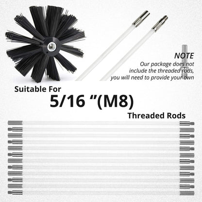 6 Inch Dryer Vent Cleaner Brush Head, Duct Cleaning Brush with 3/8” Hex Shaft Drill Attachment for Dryer Vent Cleaning, Fireplace, Chimney Washing, Compatible with Standard M8 Flexible Rods