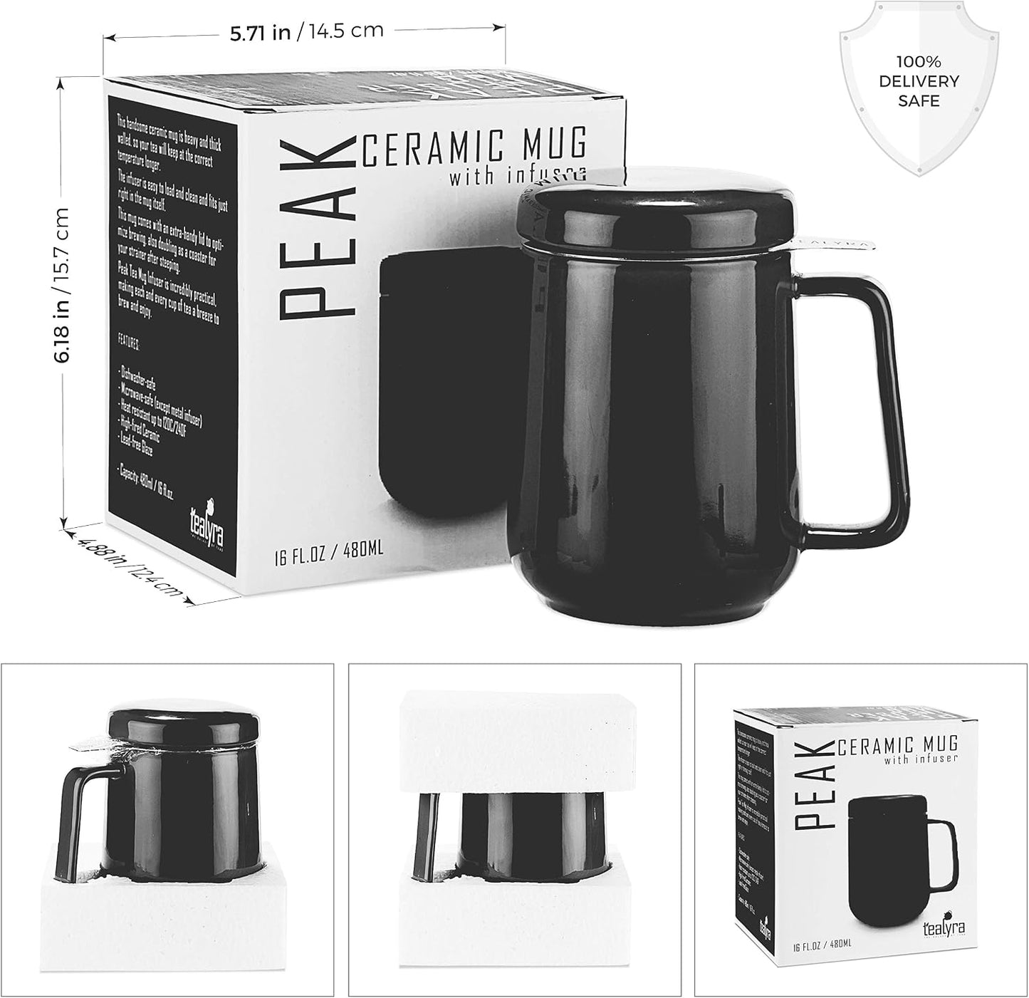 Tealyra - Peak Ceramic Red Tea Cup Infuser - 19-ounce - Large Tea High-Fired Ceramic Mug with Lid and Stainless Steel Infuser - Tea-For-One Perfect Set for Office and Home Uses - 580 milliliter