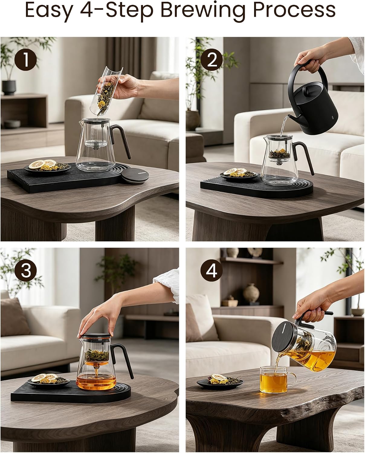 ZENS Magnetic Glass Infuser Teapot for Loose Tea, 27oz Walnut Wood Handle | Magic Teapot with Infuser, Echanted Tea Maker, Mess-Free Loose Leaf Tea Diffusers for Tea lover Gifts