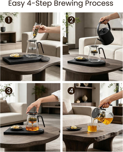 ZENS Magnetic Glass Infuser Teapot for Loose Tea, 27oz Walnut Wood Handle | Magic Teapot with Infuser, Echanted Tea Maker, Mess-Free Loose Leaf Tea Diffusers for Tea lover Gifts