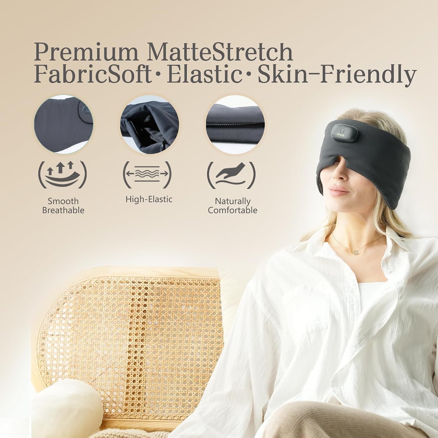 Bluetooth Sleep Eye Mask with Heat – Washable Matte Stretch Fabric, 3 Heat Levels & 15/30/45 Min Timer, Ultra-Thin Speakers, Bluetooth Headphones, Relaxation Gift for Men & Women
