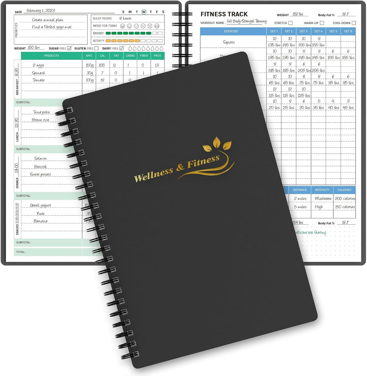 Wellness Planner & Fitness Log - Daily Diet & Health Journal with Weight Loss, Wellness Journal Notebook for Tracking Fitness, Sleep, Nutrition, Meal, Habits, A5(5.8 x 8.6 inch) (Green)