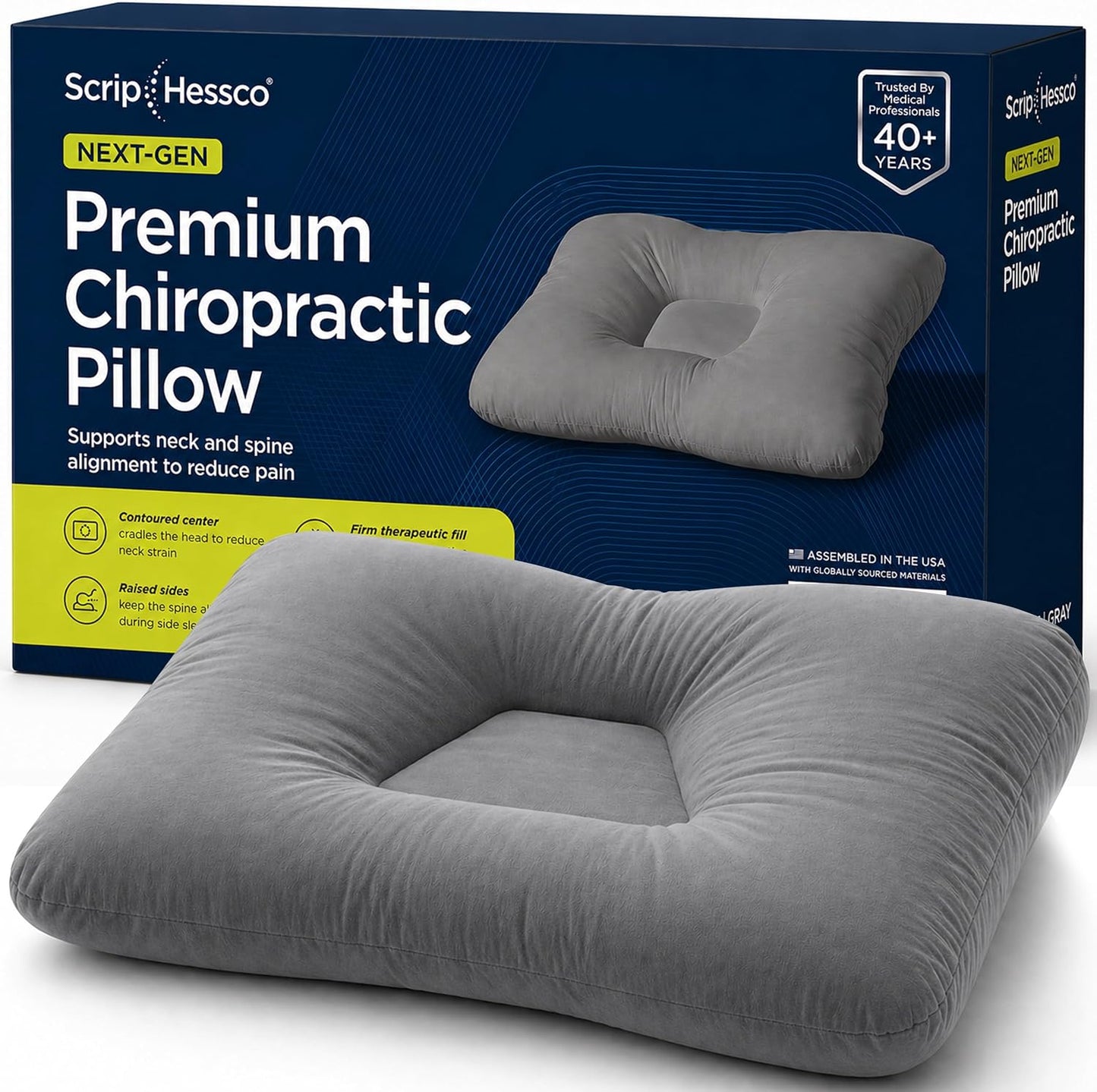 Next-GEN Premium Neck & Cervical Pillow – Breathable Fiber Fill Orthopedic Neck Pain & Headache Relief – Dual Roll Support for Back & Side Sleepers – Latex Free – Petite 19"x12" Grey