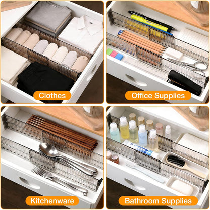 12 Pack Drawer Dividers for Clothes, 3.15" High, 10.83-20.08'' Adjustable | Clear Plastic Expandable Dresser Dividers Drawer Separators For Kitchen, Nursery Baby Clothing, Underwear Cosmetic Organizer