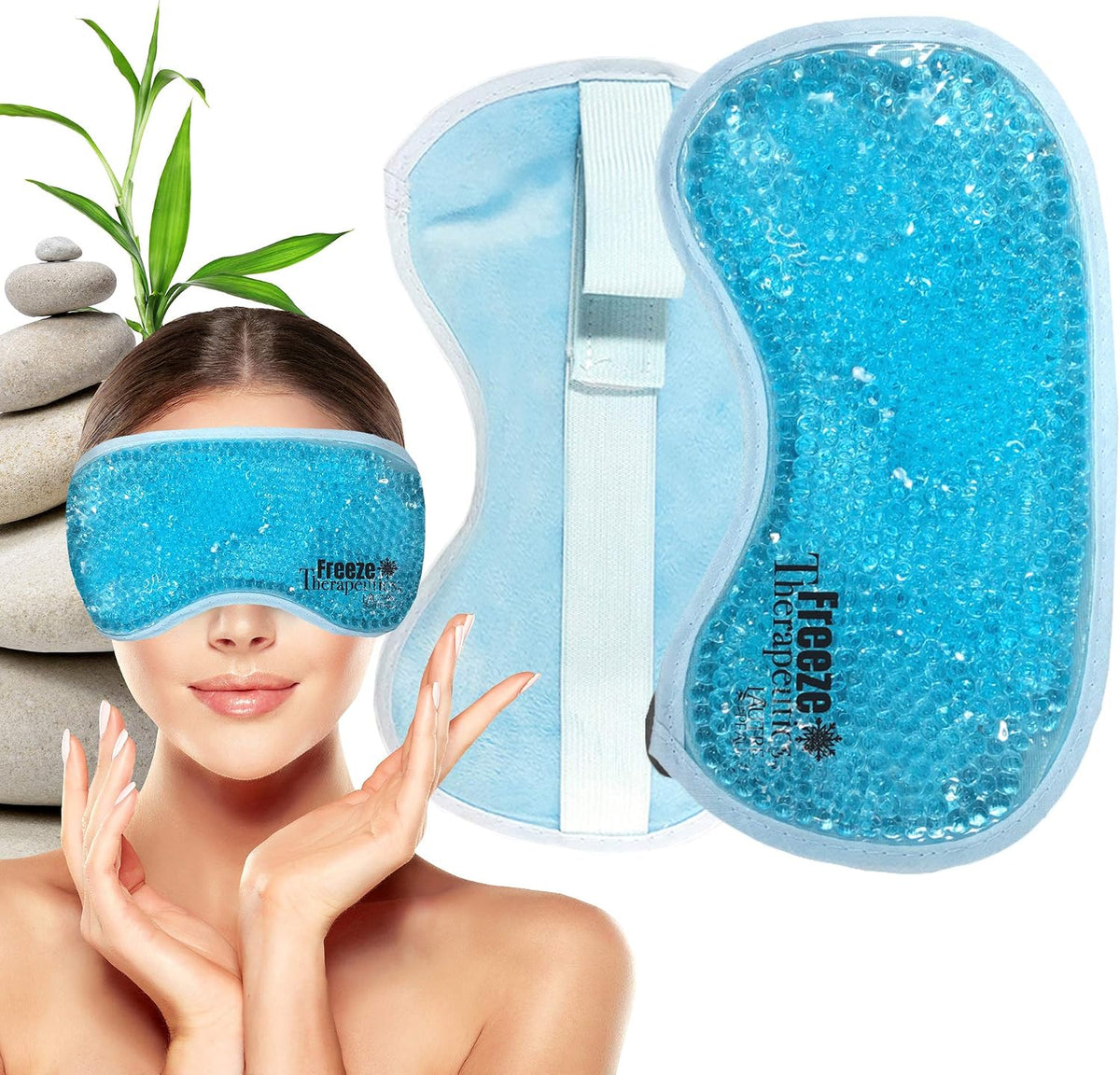 USA Merchant - 2 Redesigned Therapeutic Spa Gel Bead Eye Masks - Hot/Cold Reusable Ice Packs with Flexible Beads - Compress Therapy for Puffy Eyes, Dark Circles, Headaches, Migraines, Stress Relief