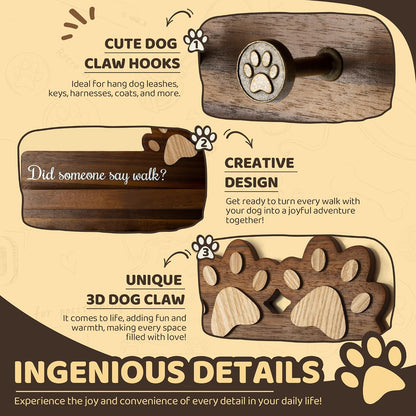 MTERSN Cute Dog Leash Holder for Wall for Pet Station Organizer, Brown
