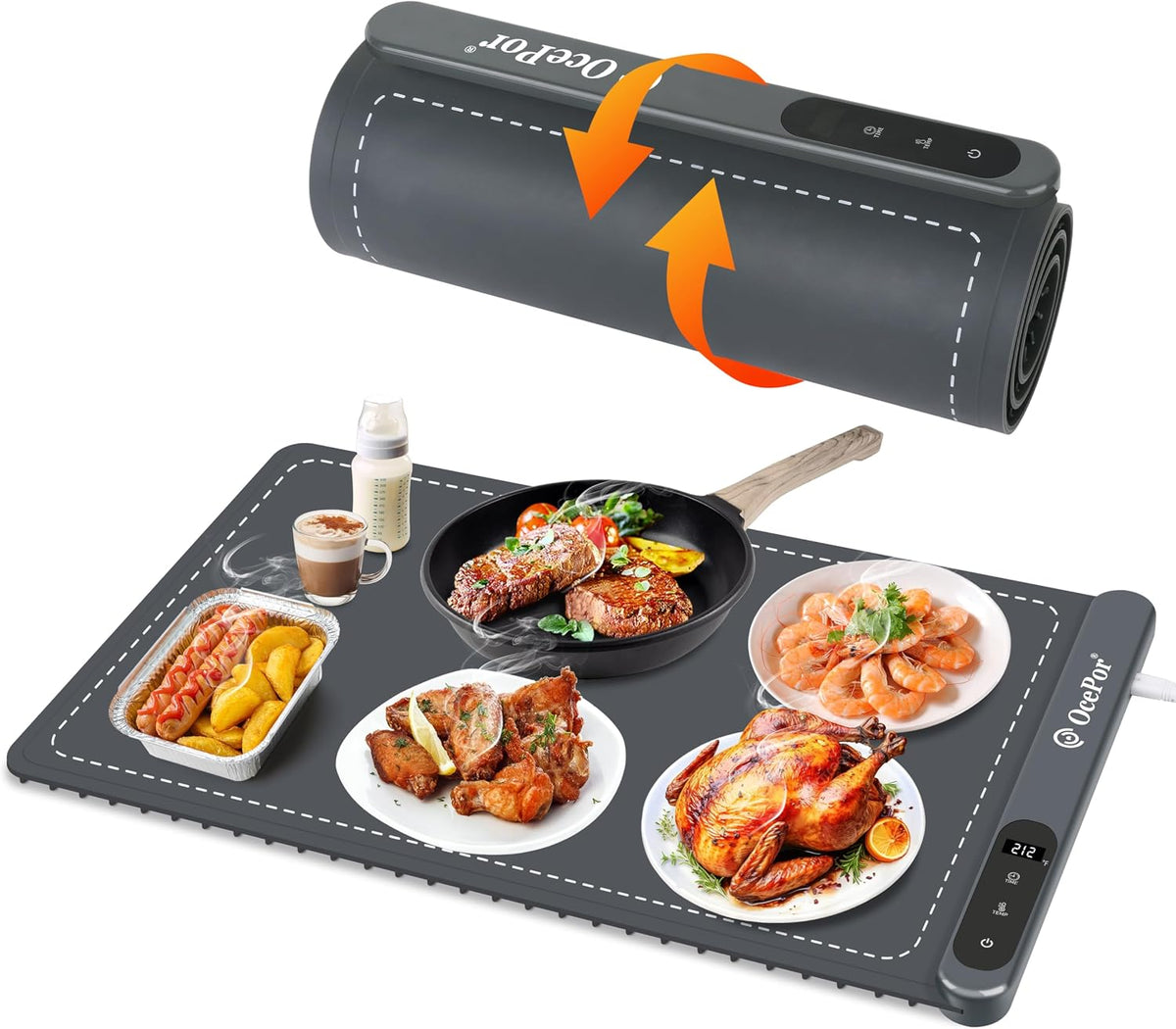Warming Mat for Food,36"x16" Large Food Warmer Mats for Countertop (Gray)