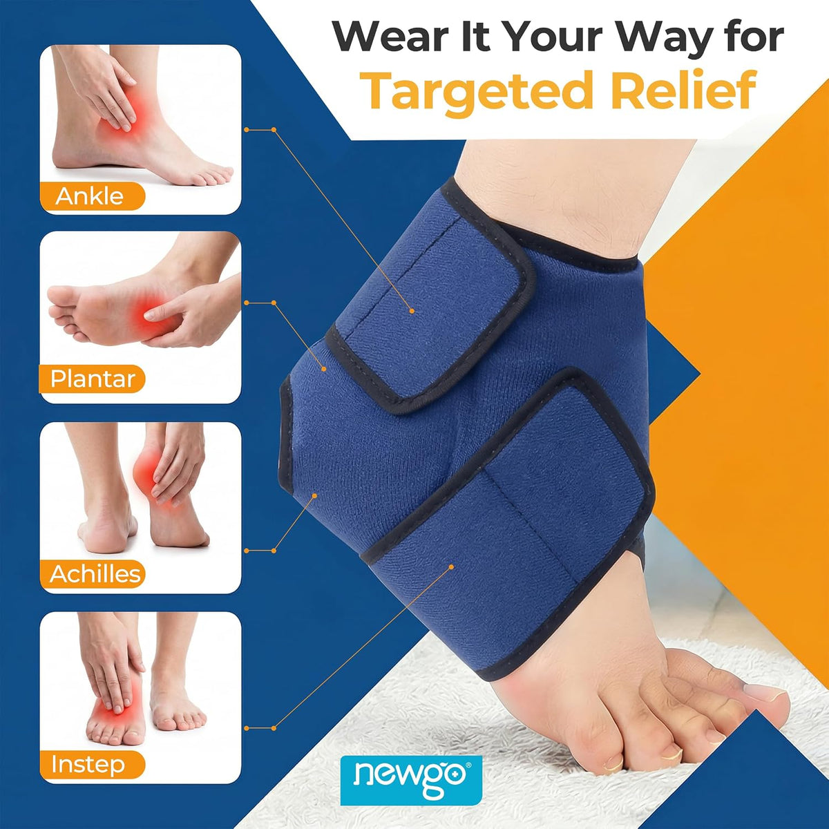 NEWGO Ankle Ice Pack – Adjustable Brace for Plantar Fasciitis & Swelling
