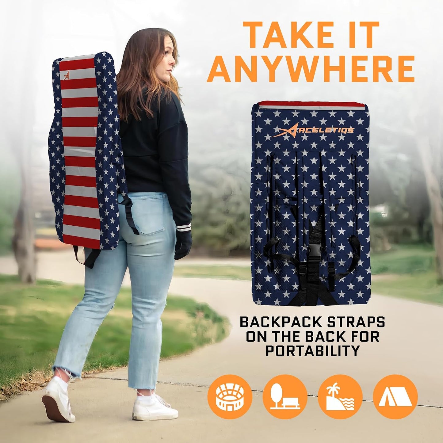 Heated Stadium Seats for Bleachers with Back Support – USB Battery Included - Upgraded 3 Levels of Heat - Foldable Chair - Cushioned, 4 Pockets for Snacks, Cup Holder - for Camping, Games & Sports