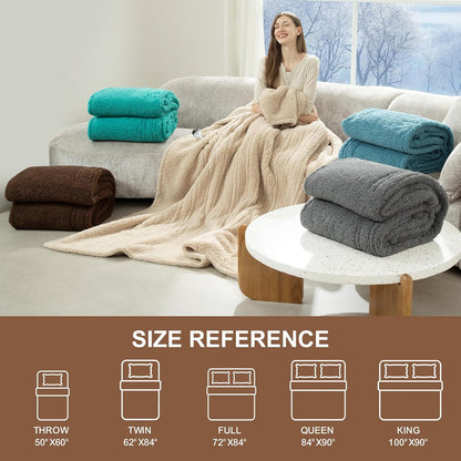 Heated Throw Blanket 50"X60", Soft Sherpa, 4 hrs Auto Shut Off