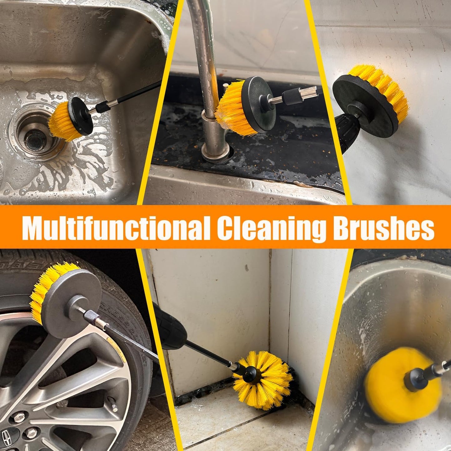30Pcs Drill Brush Attachment Set,Drill Scrubber Brush Kit Include Scrub Pads, Sponge, Extend Attachment, Drill Cleaning Brush Attachment Set for Bathroom, Tub, Tile, Corner, Floor, Grout, Boat