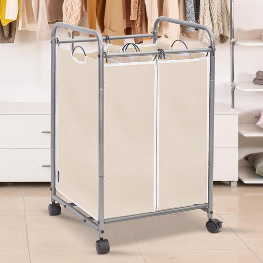 STORAGE MANIAC 3 Section Laundry Sorter, 35.6 Gal (135 L) Laundry Hamper Cart with Heavy Duty Rolling Lockable Wheels and Removable Bags, Clothes Organizer Basket Separator Hamper, Gray