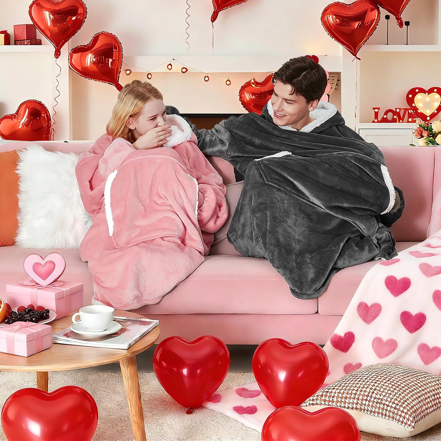 yescool Wearable Blanket Hoodie, Flannel Sherpa Fleece Blanket Sweatshirt for Adults Women Men,One Size Fits All - Colors B