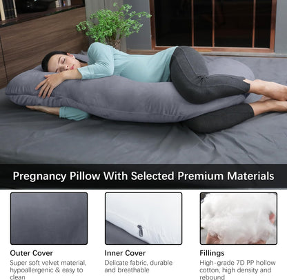 MOON PARK Pregnancy Pillows for Sleeping - 57 Inch U Shaped Full Body Maternity Pillow with Removable Cover - Support for Back, Legs, Belly, Hips - Pregnancy Pillow for Women - Grey
