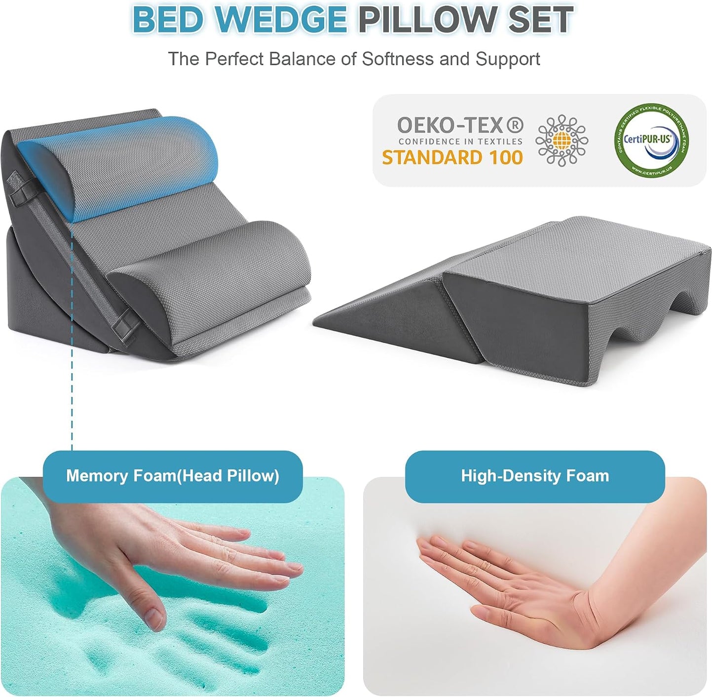 Yojoker Leg Elevation Pillows for Swelling, Memory Foam Wedge Pillow for Legs Blood Circulation, Leg Elevation Pillows for After Surgery, Knee Wedge Pillow for Sleeping Back Hip Ankles Relief
