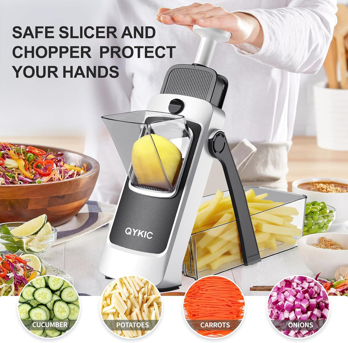QYKIC Safe Mandoline Slicer for Kitchen, Adjustable Potato Slicer