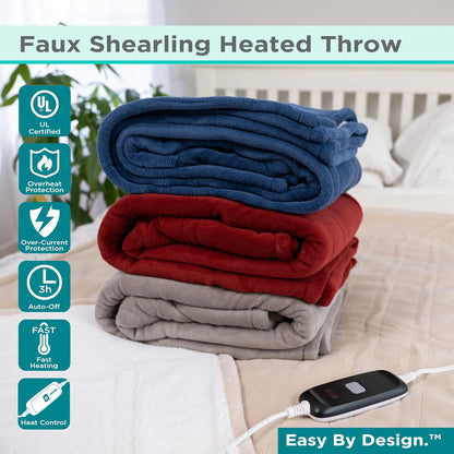 Black+Decker Heated Blanket Electric Throw, Fleece Electric Blanket, Heating Blanket with 4 Heating Levels, 3H Timer, Auto Shutoff, Fast Heating (50x60 inches, Grey)