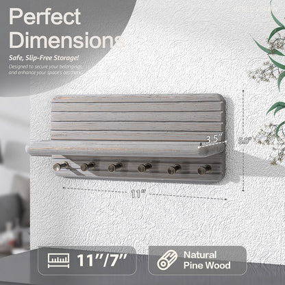Rebee Vision Pine Wood Key Holder Wall Mount with Shelf for Entryway, Brown | 6 Key Hooks, Round Corner, Smooth&Hand-Friendly, Clear Wood Texture, Space-Saving Design, Organize Mail & Letter