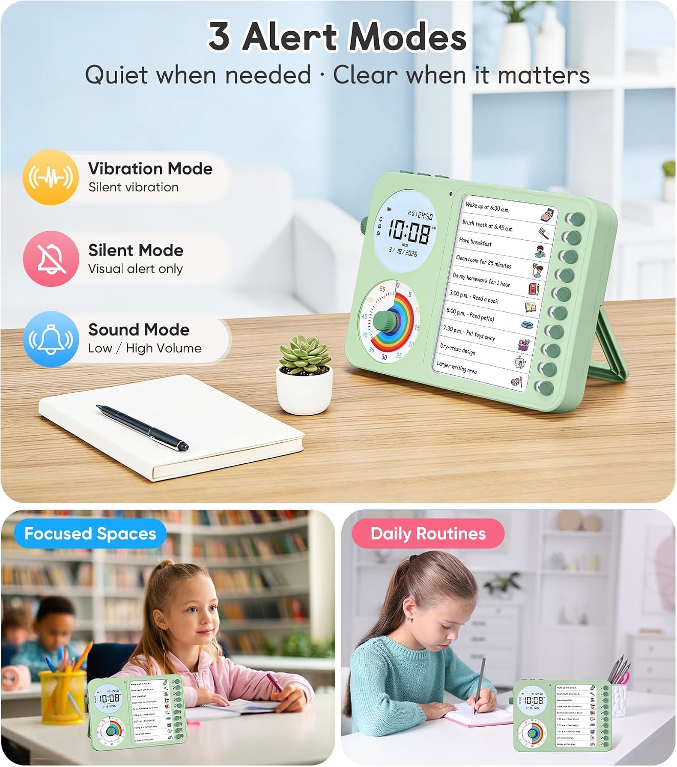 3-in-1 Visual Timer & ADHD Tool for Kids with Chore Chart & Planning Board | ADHD Task Timer for Adults with Visual Schedule, To-Do List & Planning Board for Home, School, Classroom, Work