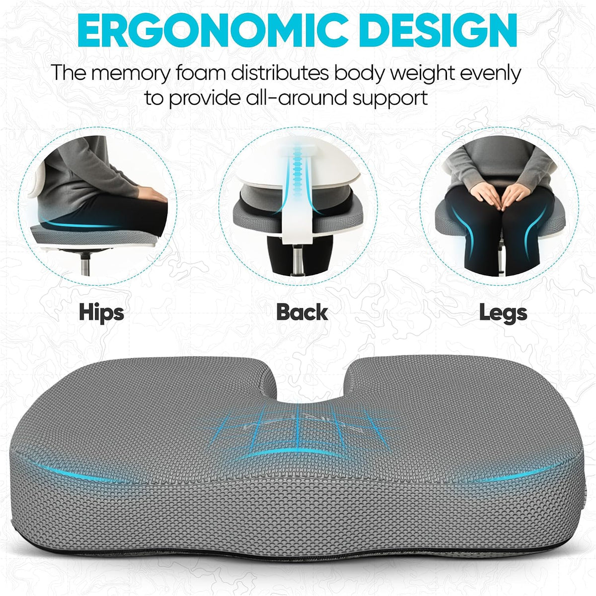 FORTEM Seat Cushion, Office Chair Cushion for Tailbone Sciatica Pain Relief