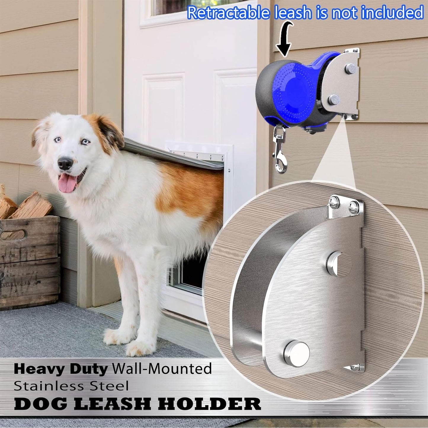 Heavy Duty Retractable Dog Leash Holder,Secure Wall Mount Dog Hitch and Parking Station for All Size Retractable Leashes,Rustproof&Chewproof Safety Anchor Use Indoor-Outdoor
