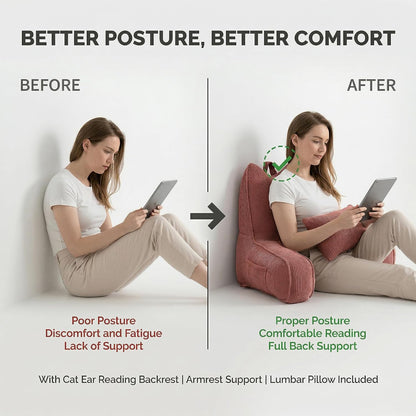Patented Design Reading Pillow with Arms for Sitting Up, 2-in-1 Bed Rest Pillow with Detachable Lumbar Support, Backrest Support Cushion for Couch with Side Pockets & Handle, Beige Gray