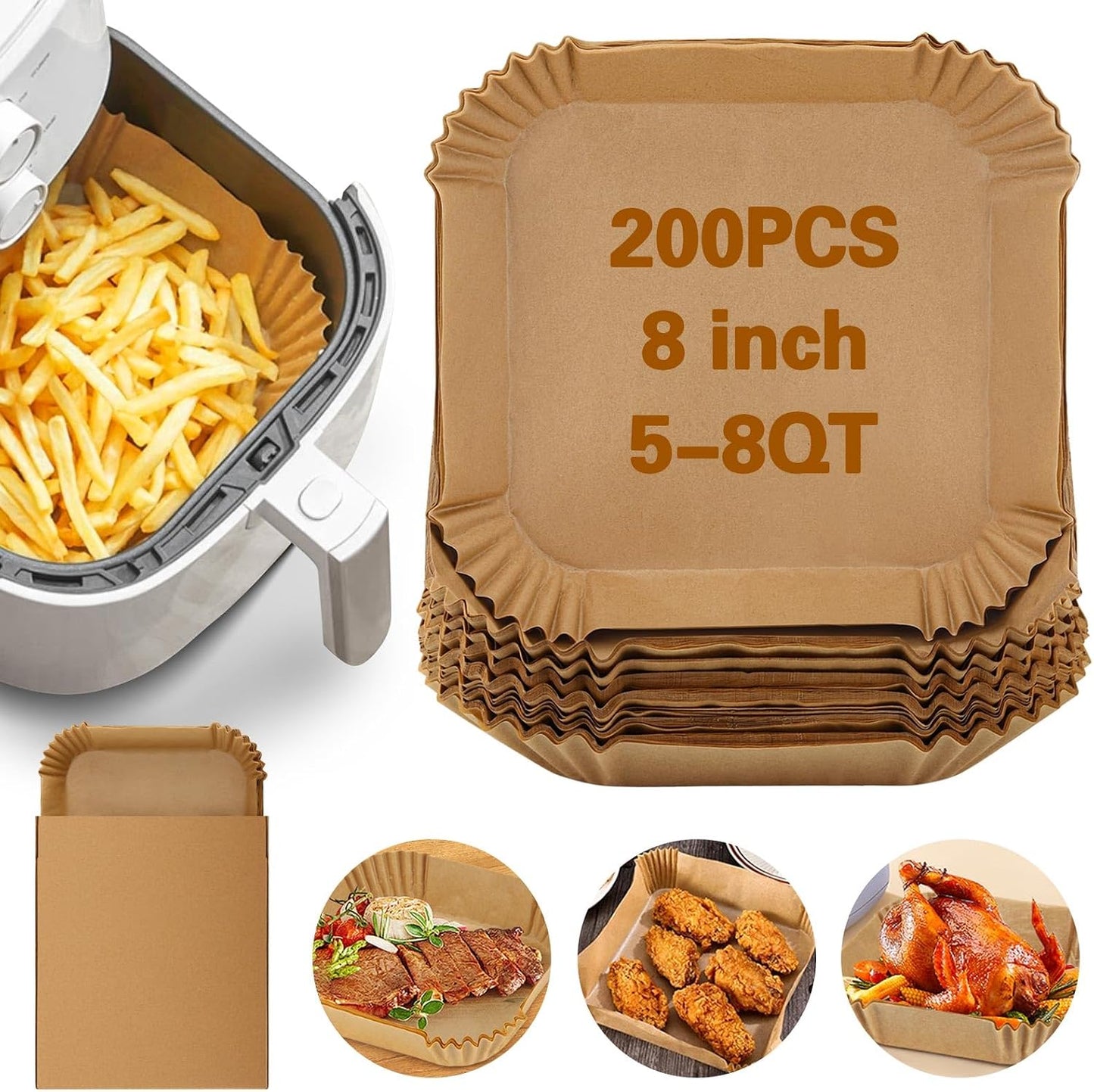200Pcs Air Fryer Disposable Paper Liner, Round Non-Stick Air Fryer Liners Parchment Paper for Baking Roasting Microwave Oven (6.3 inch)