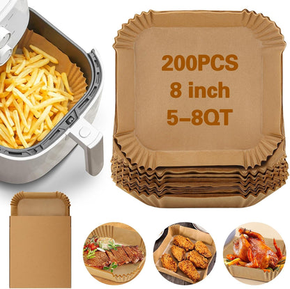 200Pcs Air Fryer Disposable Paper Liner, Round Non-Stick Air Fryer Liners Parchment Paper for Baking Roasting Microwave Oven (6.3 inch)