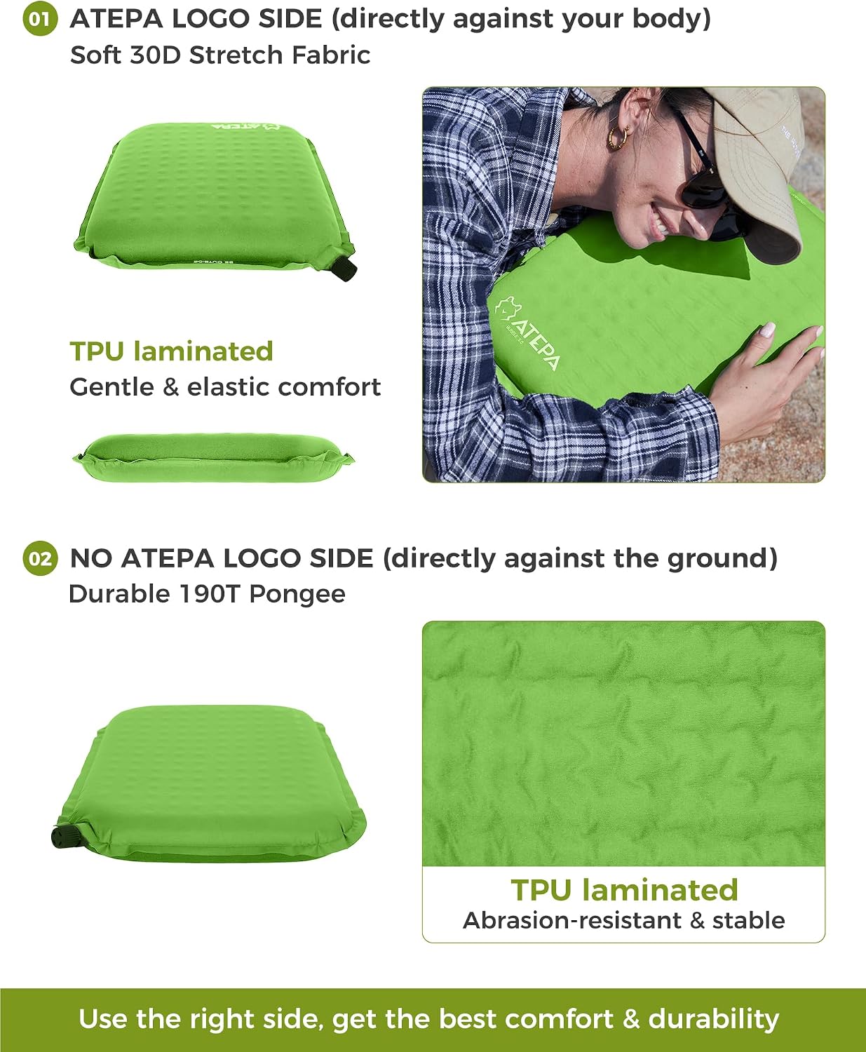 ATEPA Inflatable Seat Cushion | 2" & 2.5" foam core seat pad, Self inflating, Compact, Stadium, Airplane, Travel, Camping, Hiking, Sports events