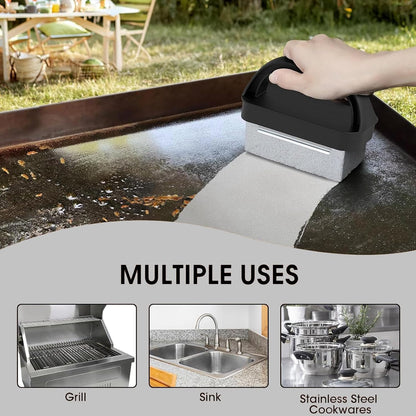 3-Pack Grill Pumice Stone Cleaning Kit with Heat-Resistant Handle | Pumice Grill Brick, Reusable Griddle & BBQ Scrubber, Stain Removal