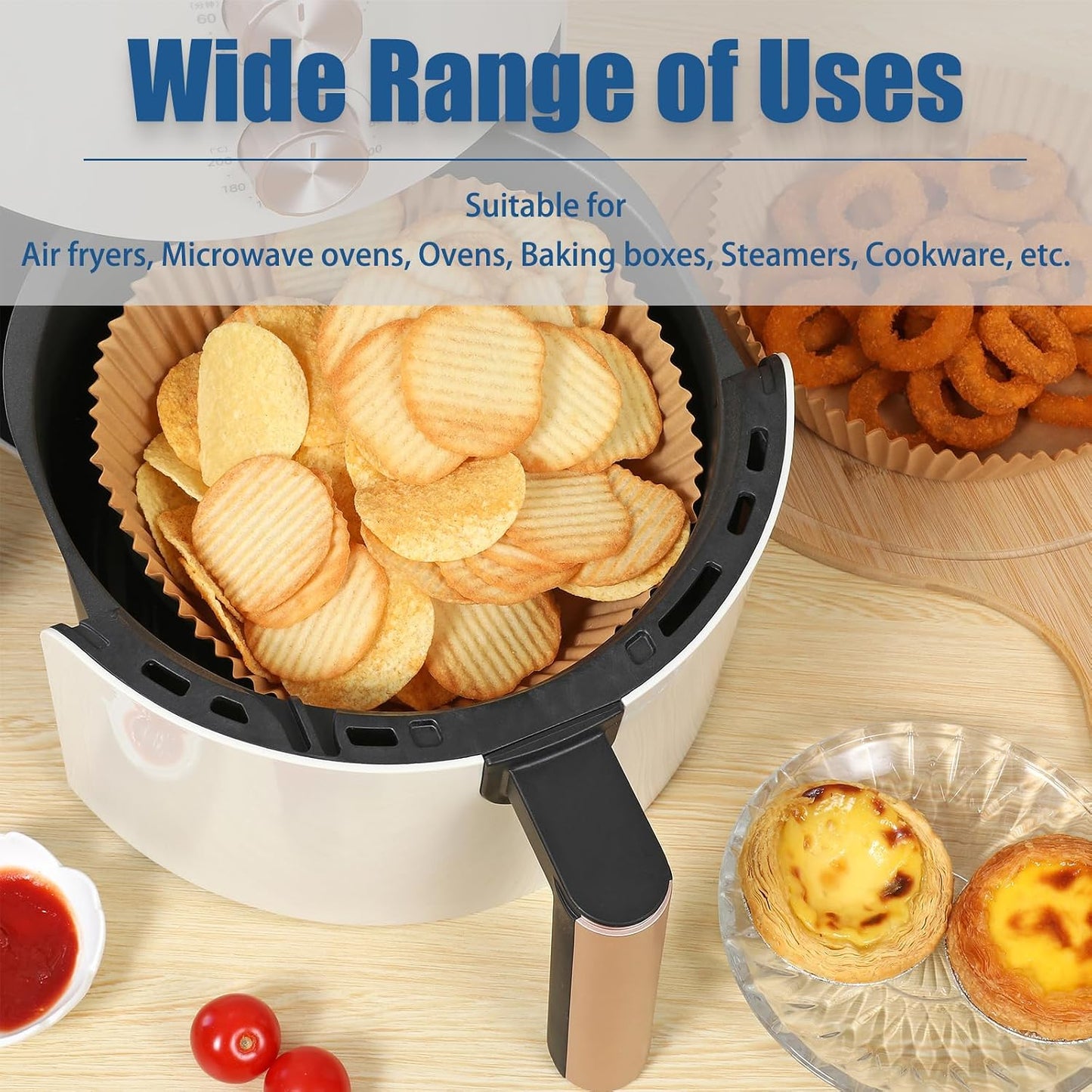 2Pcs Air Fryer Silicone Liners Fit 3-5QT Air fryer, Reusable Food Grade Silicone Air fryer Liners Baking Tray Basket Accessories(Round, 6.5 Inch)