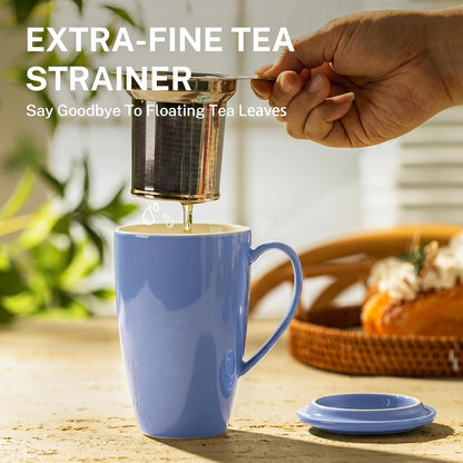 Sweese 15oz Porcelain Tea Mug with Infuser and Lid – Microwave Safe, Ergonomic Handle, Lead-Free Glaze, for Loose Leaf Tea