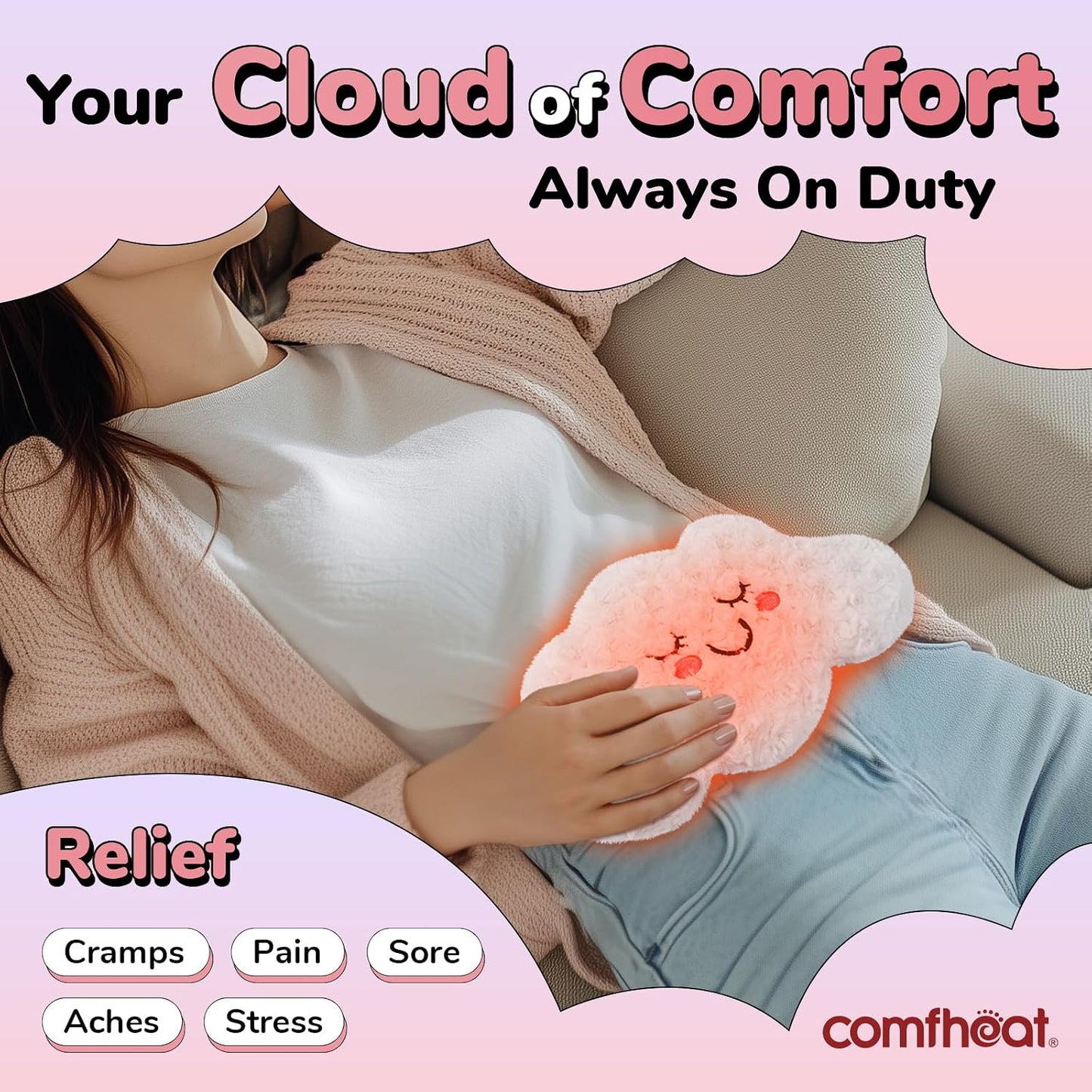 Microwave Unscented Heating Pad for Pain Relief, Moist Heat Pack | Hot Compress for Period Cramps, Shoulder, Muscles, Cute Cloud Plush Heating Pad, Gift for Girl Women, with Washable Cover