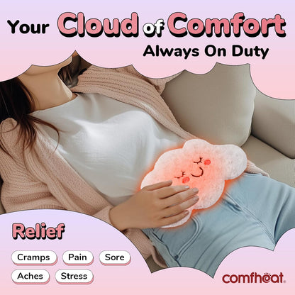 Microwave Unscented Heating Pad for Pain Relief, Moist Heat Pack | Hot Compress for Period Cramps, Shoulder, Muscles, Cute Cloud Plush Heating Pad, Gift for Girl Women, with Washable Cover