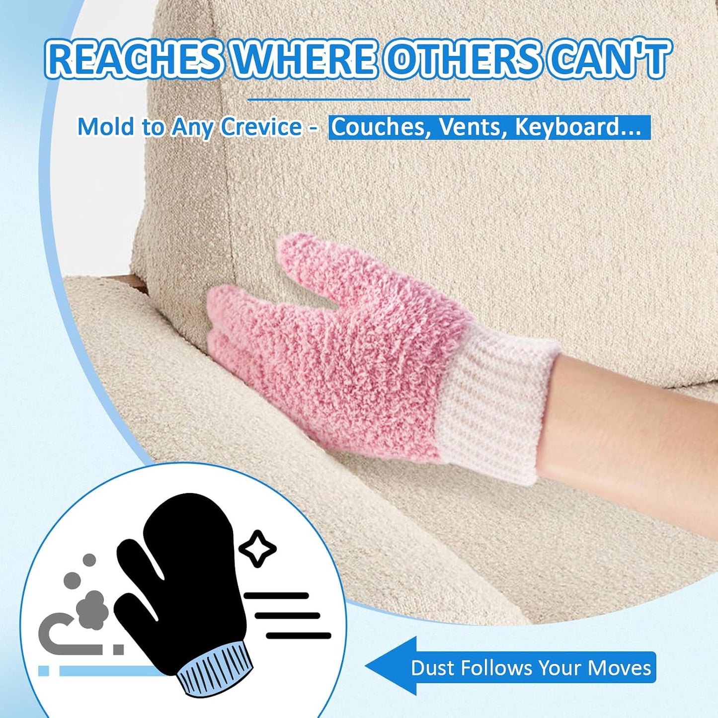 MIG4U Microfiber Dusting Gloves House Cleaning Glove for Blinds, Windows, Shutters, Furniture, and Car, Reusable Lint-Free Blue 1 Pair S/M